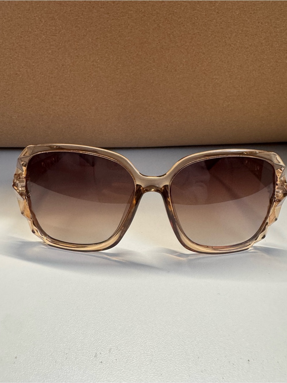 Brown Oversized Women's Sunglasses with Embellished Temples